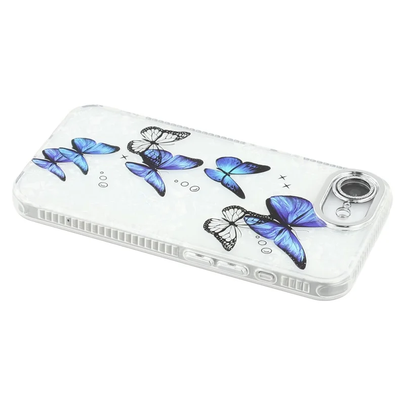 For iPhone 16e Case Electroplated Floral Pattern IMD TPU+PC Phone Back Cover with Glass Lens Film - HU3