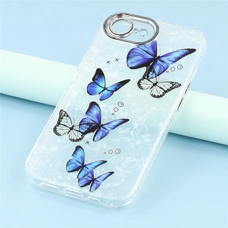 For iPhone 16e Case Electroplated Floral Pattern IMD TPU+PC Phone Back Cover with Glass Lens Film - HU3