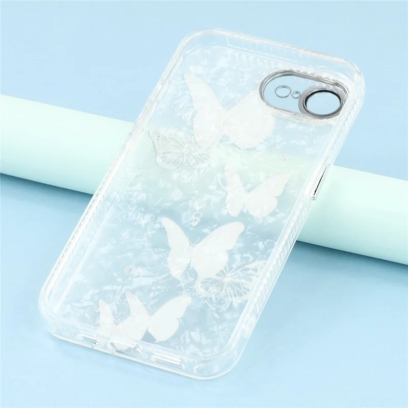 For iPhone 16e Case Electroplated Floral Pattern IMD TPU+PC Phone Back Cover with Glass Lens Film - HU3