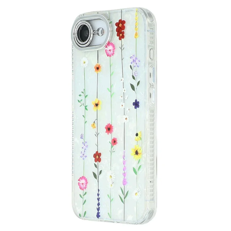 For iPhone 16e Case Electroplated Floral Pattern IMD TPU + PC Phone Back Cover with Glass Lens Film - SH6