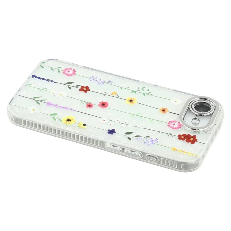 For iPhone 16e Case Electroplated Floral Pattern IMD TPU + PC Phone Back Cover with Glass Lens Film - SH6