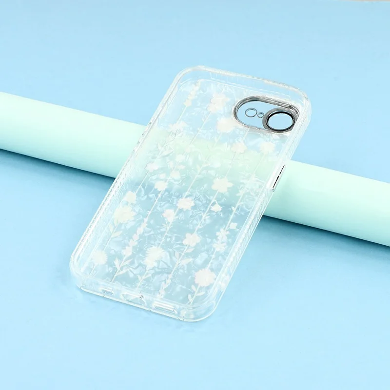 For iPhone 16e Case Electroplated Floral Pattern IMD TPU + PC Phone Back Cover with Glass Lens Film - SH6