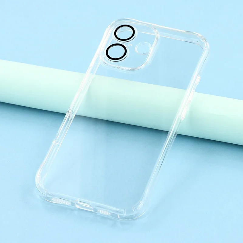 For iPhone 16 TPU + Acrylic Phone Case Anti Drop Back Cover with Built-In Glass Lens Protector - Transparent