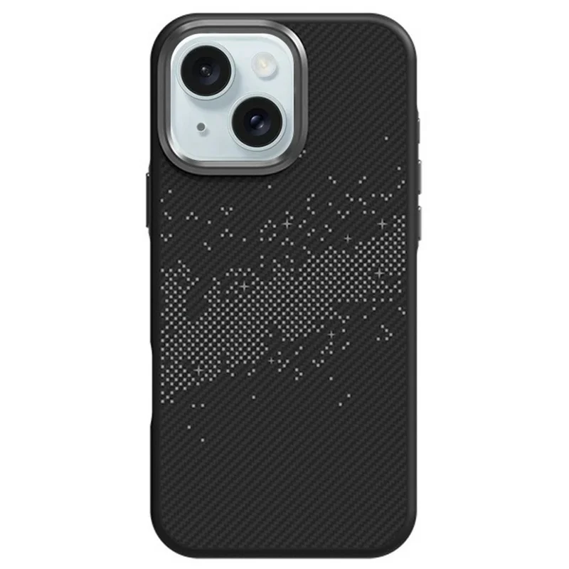 For iPhone 15 Case Compatible with MagSafe Milky Way Pattern TPU + PC Anti Fingerprint Phone Back Cover - Grey