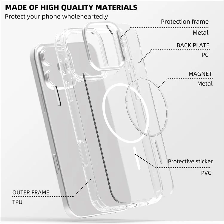 Pour iPhone 16 Pro Étui de protection magnétique transparent TPU PC - Or du désert