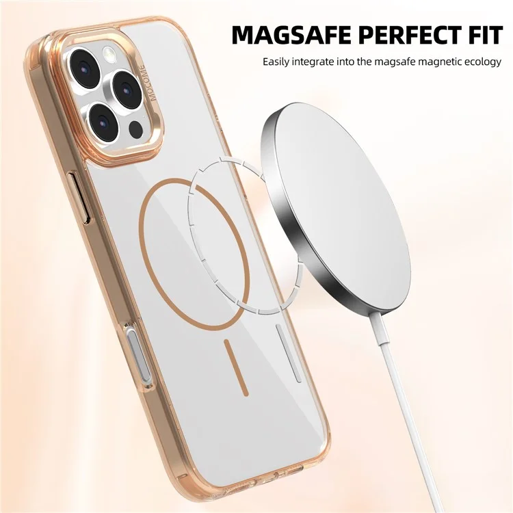 Pour iPhone 16 Pro Étui de protection magnétique transparent TPU PC - Or du désert
