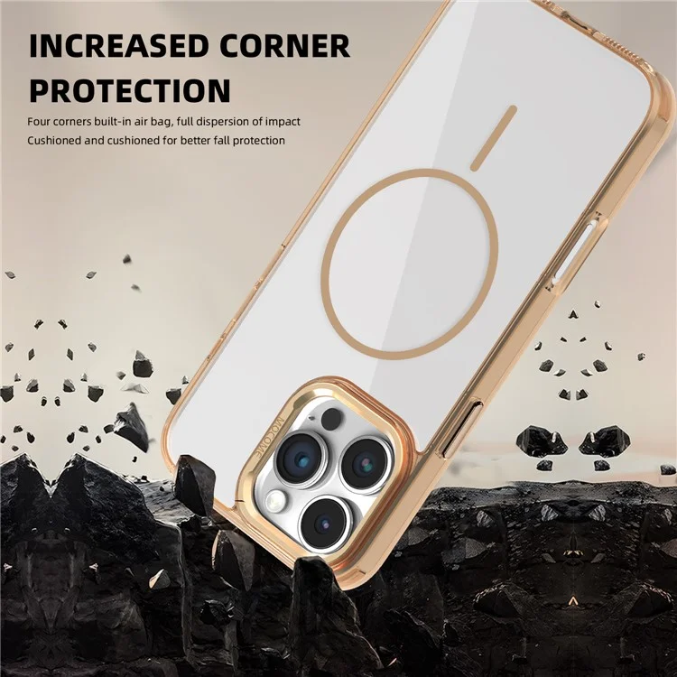 Pour iPhone 16 Pro Étui de protection magnétique transparent TPU PC - Or du désert