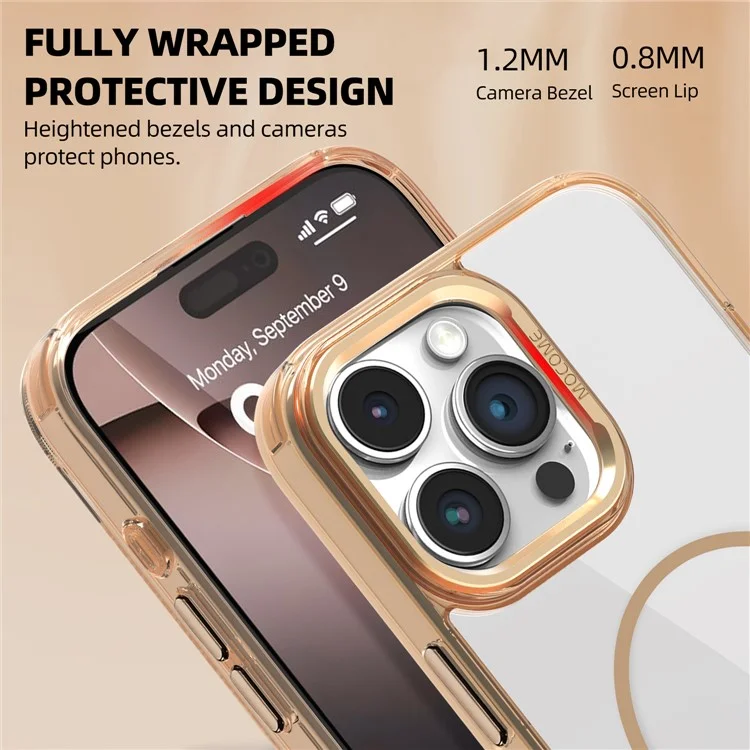 Pour iPhone 16 Pro Étui de protection magnétique transparent TPU PC - Or du désert
