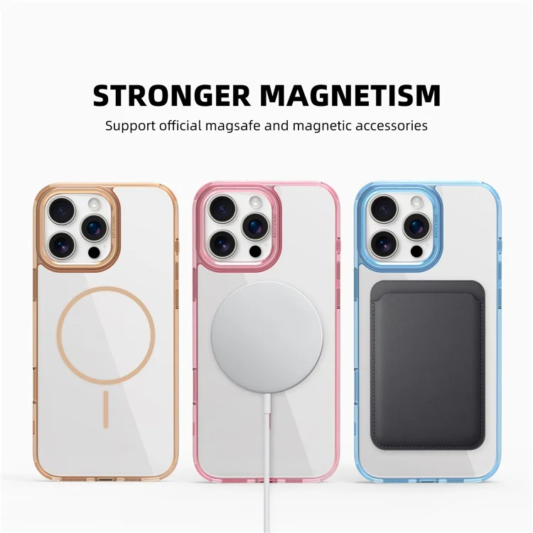Pour iPhone 16 Pro Étui de protection magnétique transparent TPU PC - Or du désert