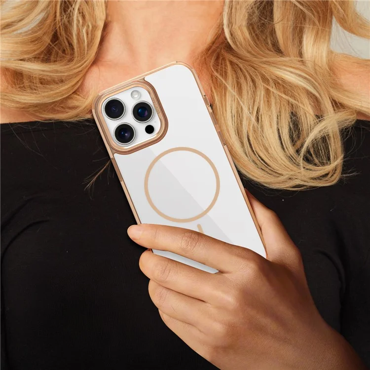 Pour iPhone 16 Pro Étui de protection magnétique transparent TPU PC - Or du désert