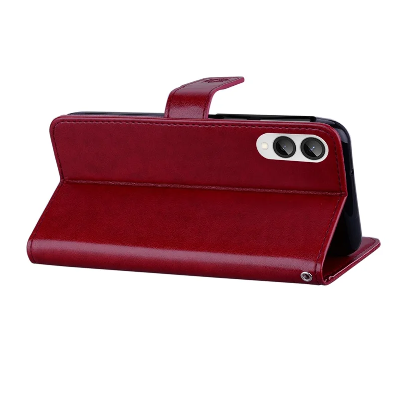 For Samsung Galaxy S25 Edge Wallet Case Owl Flower Imprinted Rhinestone Leather Cover - Red