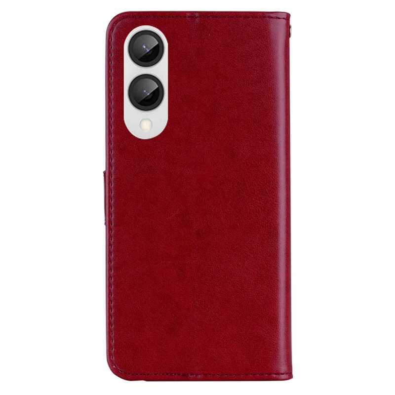 For Samsung Galaxy S25 Edge Wallet Case Owl Flower Imprinted Rhinestone Leather Cover - Red