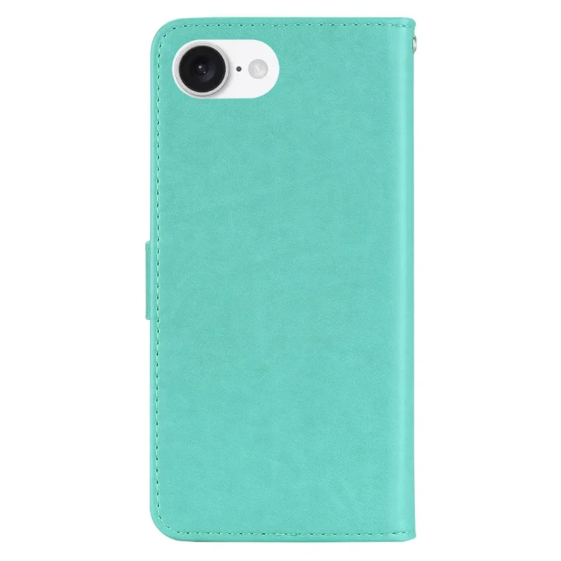 For iPhone 16e Hoesje met Uil- en Bloemenprint Lederen Cover Portemonnee met Bandje - Cyaan
