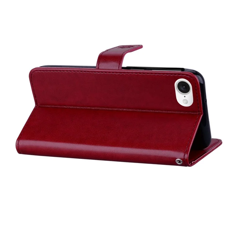 For iPhone 16e Wallet Case Owl Flower Imprinted Rhinestone Leather Cover - Red
