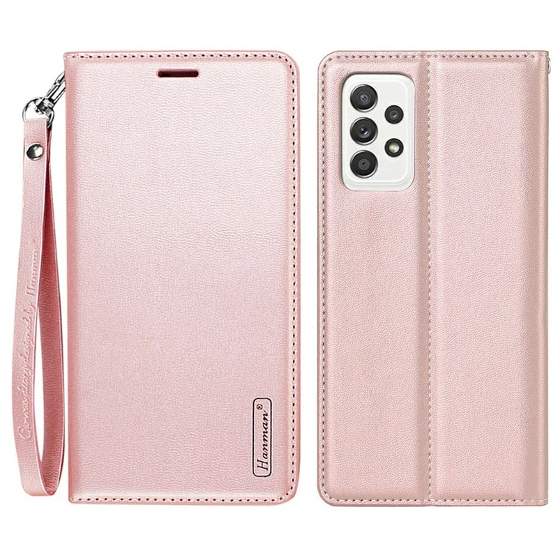 HANMAN Minuo Series per Samsung Galaxy A52s 5G / A52 5G / 4G Custodia Portafoglio in Pelle PU Antigraffio con Supporto Pieghevole - Rose Gold