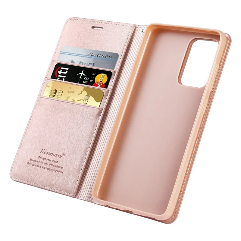HANMAN Minuo Series per Samsung Galaxy A52s 5G / A52 5G / 4G Custodia Portafoglio in Pelle PU Antigraffio con Supporto Pieghevole - Rose Gold