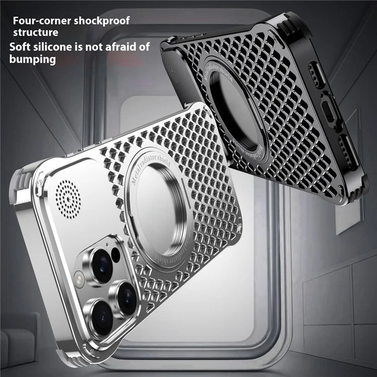 R-JUST RJ64 For iPhone 15 Pro Max Magnetic Case Aluminum Alloy Perfume Cooling Phone Cover with Rotating Kickstand - Black