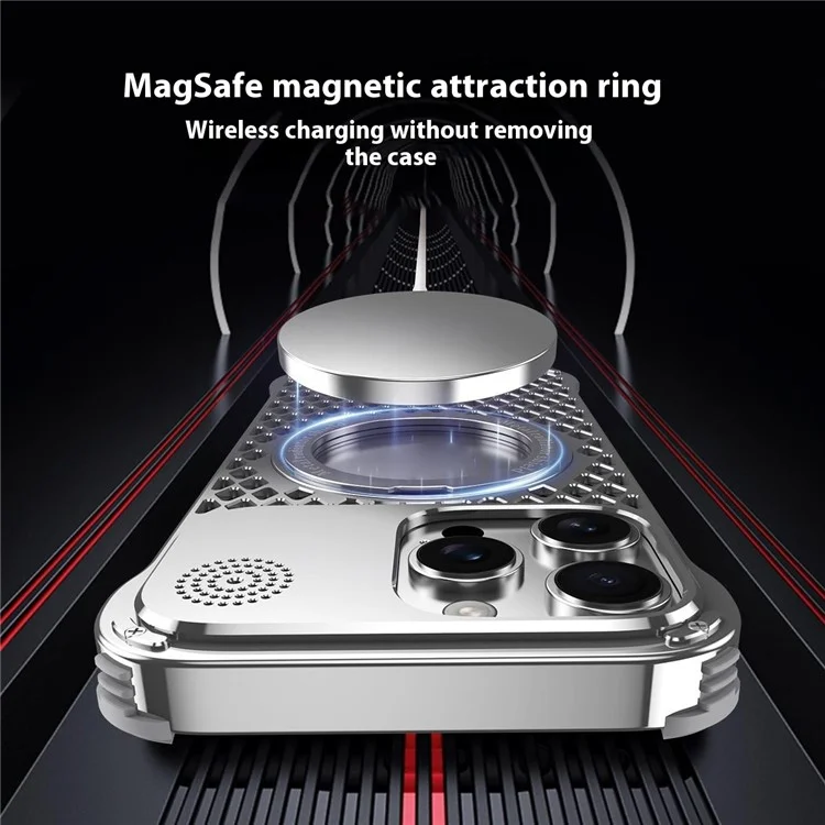 R-JUST RJ64 For iPhone 15 Pro Max Magnetic Case Aluminum Alloy Perfume Cooling Phone Cover with Rotating Kickstand - Black