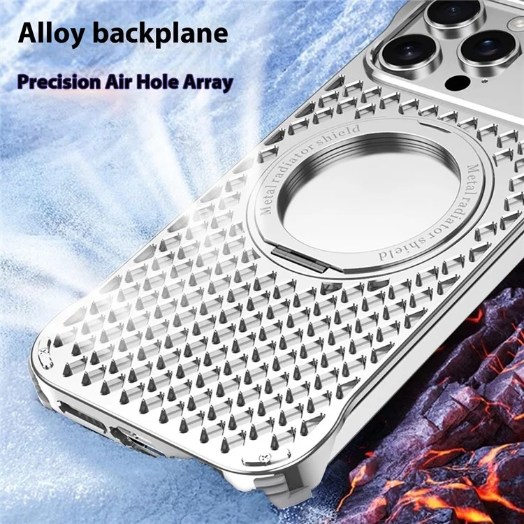 R-JUST RJ64 For iPhone 15 Pro Max Magnetic Case Aluminum Alloy Perfume Cooling Phone Cover with Rotating Kickstand - Black