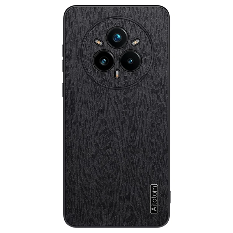 Obudowa do Realme 14 Pro 5G z drewnianym wzorem, powłoka PU skóra, pokryta PC i TPU - Czarny
