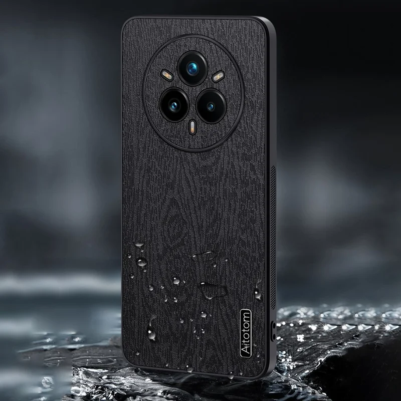 Obudowa do Realme 14 Pro 5G z drewnianym wzorem, powłoka PU skóra, pokryta PC i TPU - Czarny