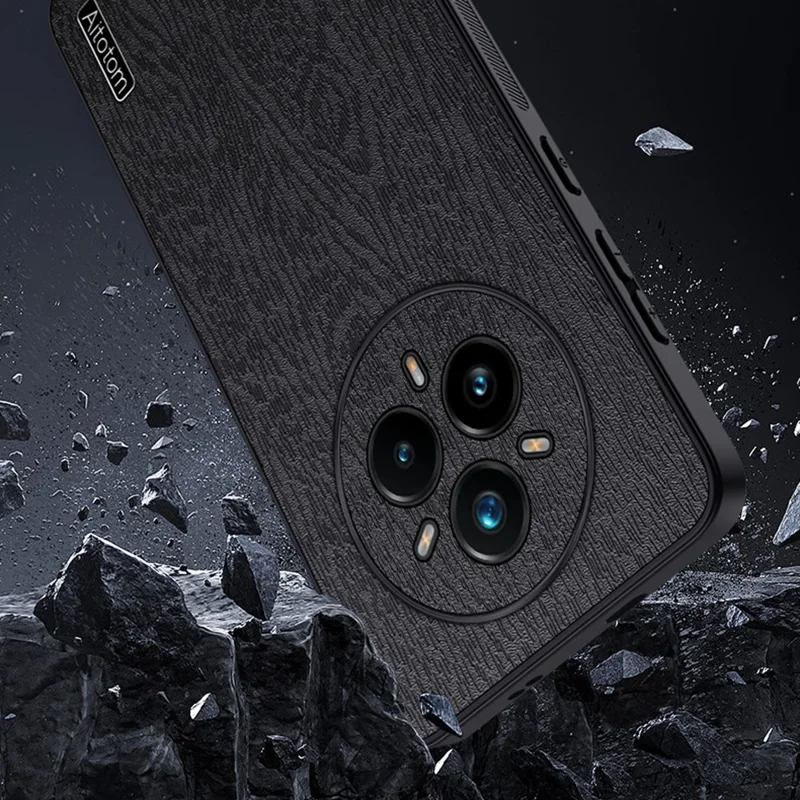 Obudowa do Realme 14 Pro 5G z drewnianym wzorem, powłoka PU skóra, pokryta PC i TPU - Czarny
