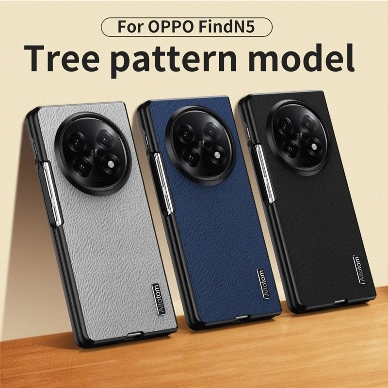 For Oppo Find N5 5G Case Wood Texture PU Leather Coated PC TPU Phone Cover - Blue