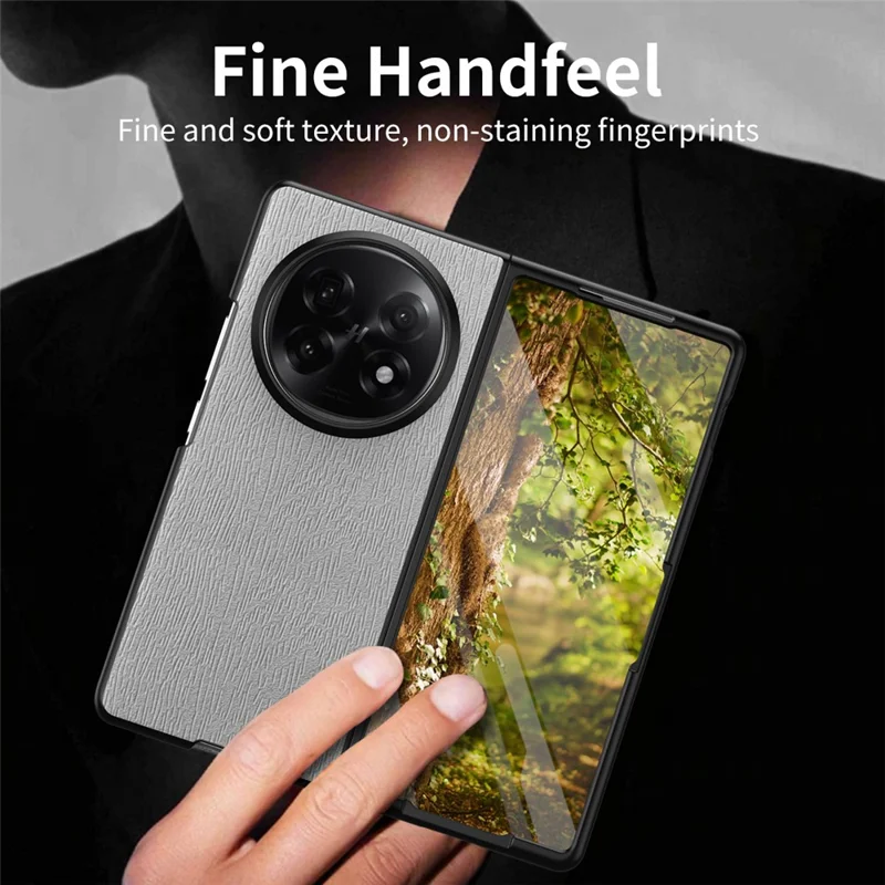 For Oppo Find N5 5G Case Wood Texture PU Leather Coated PC TPU Phone Cover - Blue