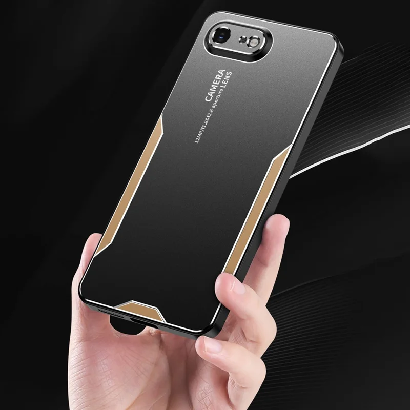 For iPhone 16e Phone Case Aluminium Alloy TPU PC Back Cover - Gold
