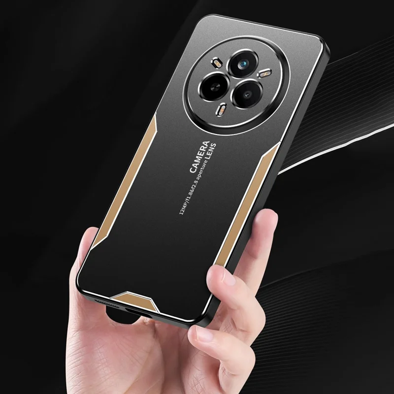 For Realme 14 Pro+ 5G Phone Case Aluminium Alloy TPU PC Back Cover - Gold