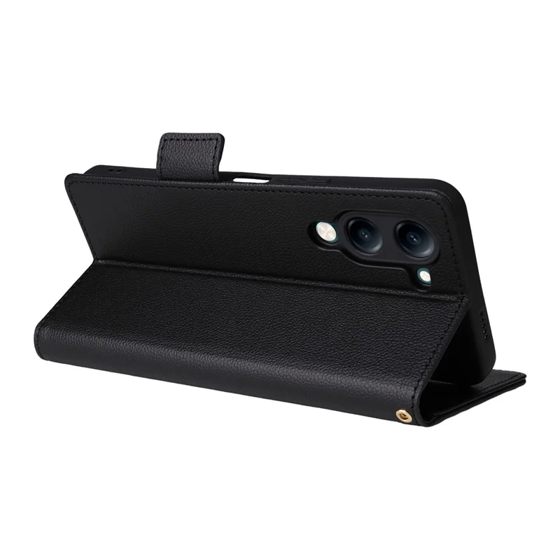 For vivo Y04 4G / Y29s 5G Case with Wrist Strap Litchi Texture PU Leather Wallet Phone Cover - Black