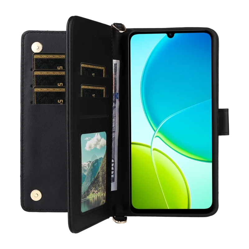 Étui pour vivo Y04 4G / Y29s 5G avec Bandoulière Portefeuille en Cuir pour Téléphone - Noir