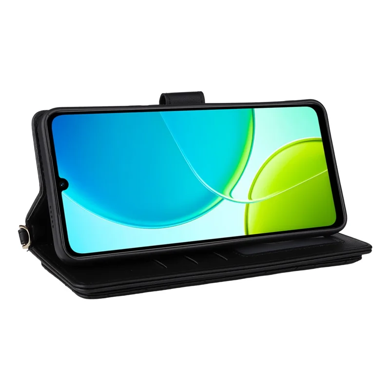 Étui pour vivo Y04 4G / Y29s 5G avec Bandoulière Portefeuille en Cuir pour Téléphone - Noir