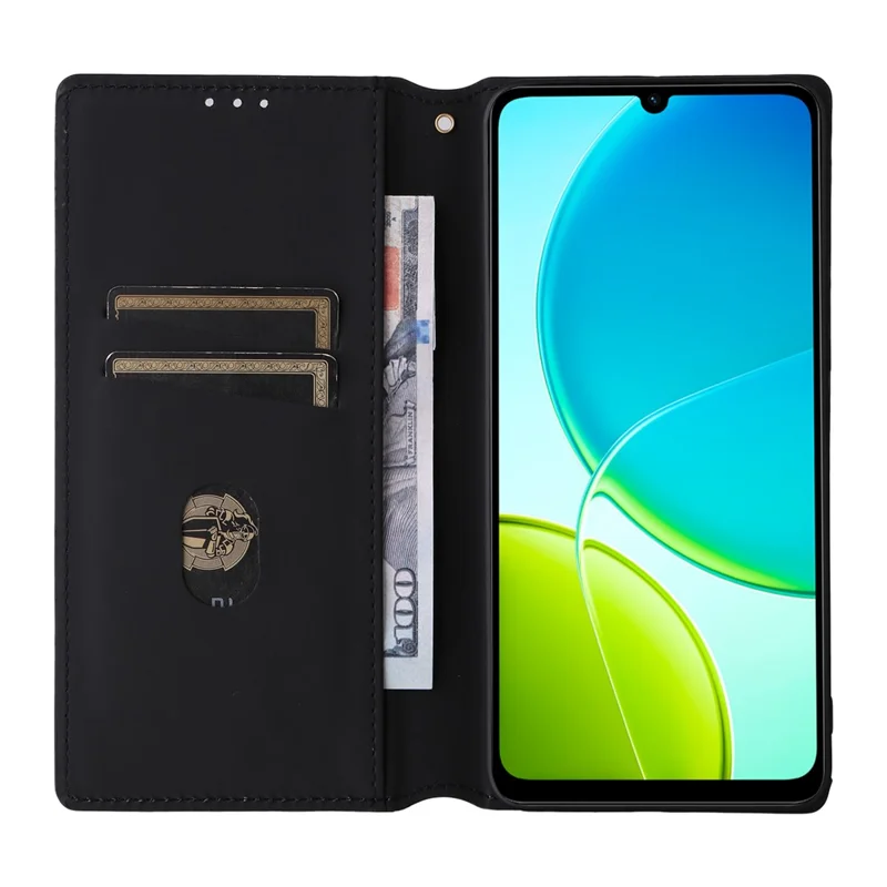 For vivo Y04 4G / Y29s 5G Case Wallet Rhombus Imprinted Leather Phone Cover - Black