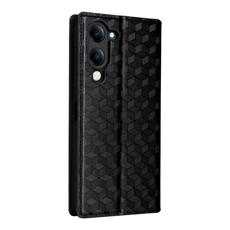 For vivo Y04 4G / Y29s 5G Case Wallet Rhombus Imprinted Leather Phone Cover - Black