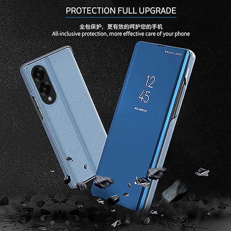 For Samsung Galaxy S25 Edge Case View Window Stand Leather Flip Phone Cover - Sky Blue