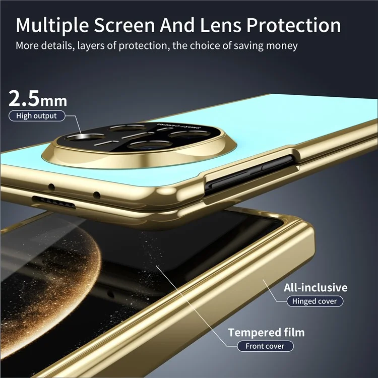 For Huawei Mate X6 Case AG Matte Hard PC Folding Phone Cover with Tempered Glass Front Film - Baby Blue
