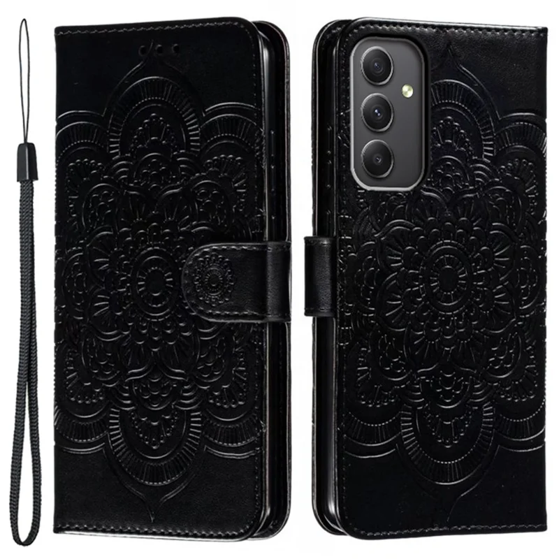For Samsung Galaxy A56 5G / M56 5G Case PU Leather Mandala Imprinted Design Wallet Phone Cover - Black