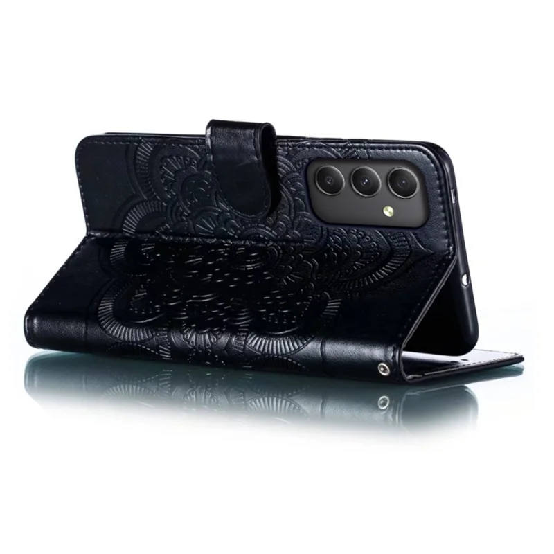 For Samsung Galaxy A56 5G / M56 5G Case PU Leather Mandala Imprinted Design Wallet Phone Cover - Black