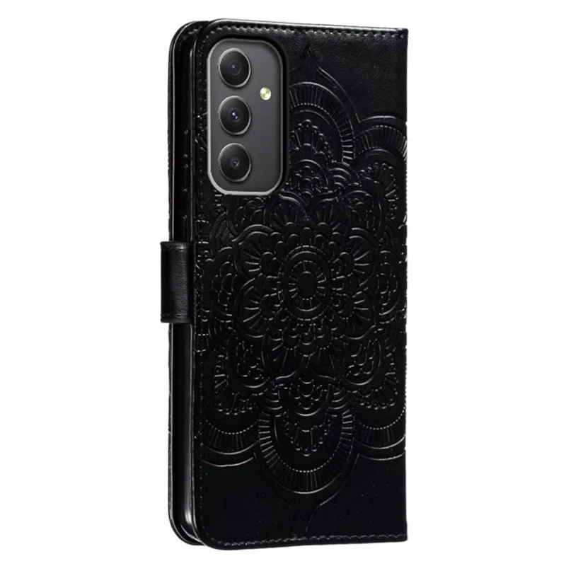 For Samsung Galaxy A56 5G / M56 5G Case PU Leather Mandala Imprinted Design Wallet Phone Cover - Black