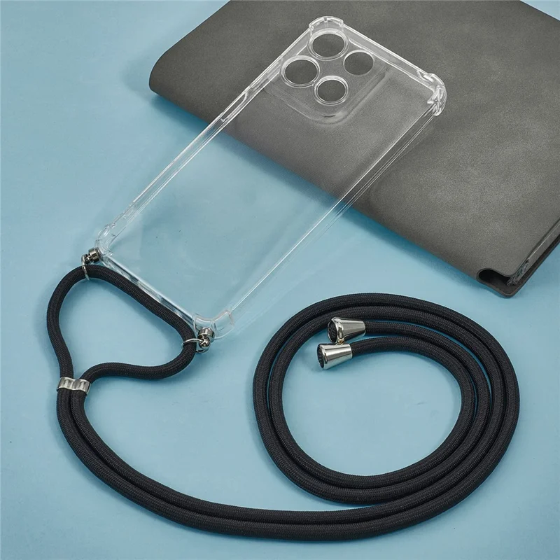 For Motorola Moto G15 4G Case Reinforced Corner TPU Clear Phone Cover with Lanyard