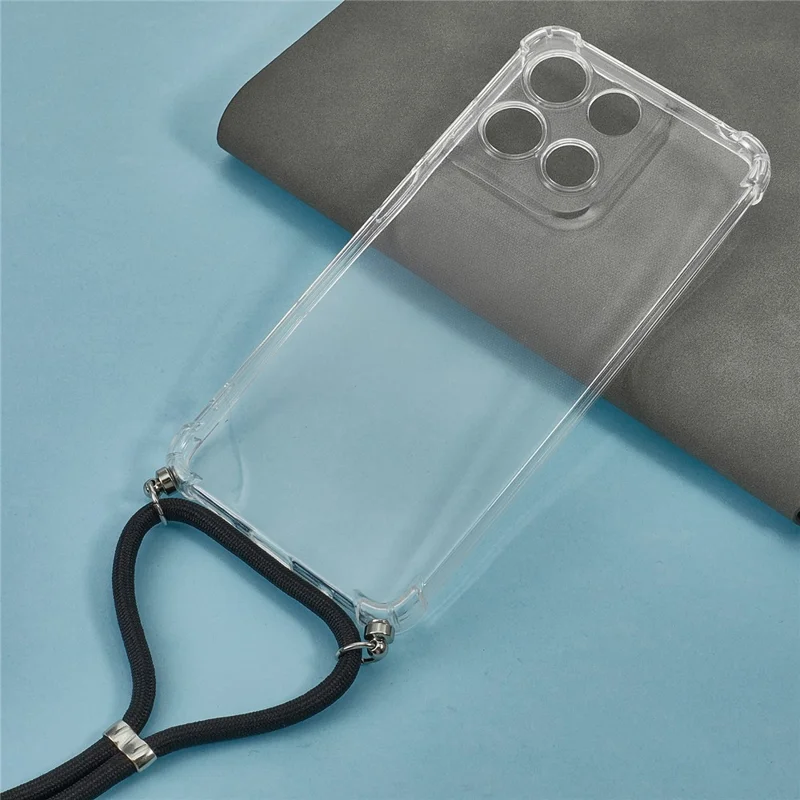 For Motorola Moto G15 4G Case Reinforced Corner TPU Clear Phone Cover with Lanyard