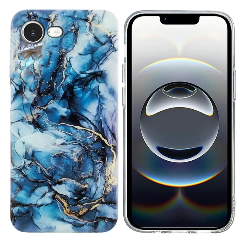 For iPhone 16e Case Marble Pattern Painted TPU Phone Back Cover - Grey