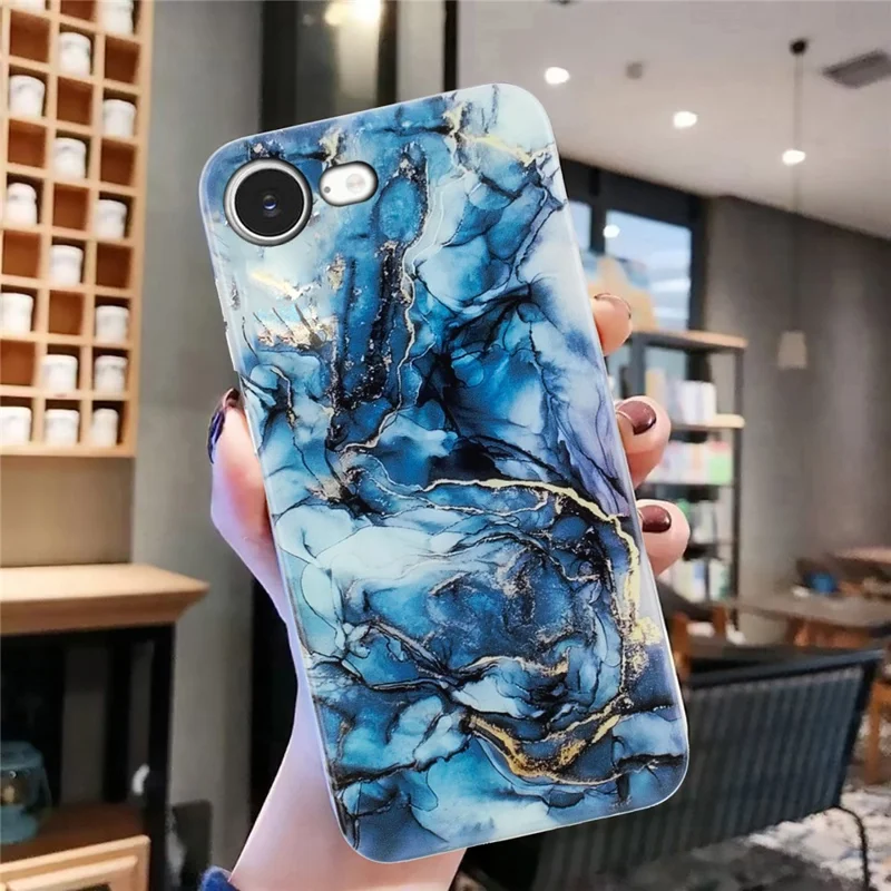 For iPhone 16e Case Marble Pattern Painted TPU Phone Back Cover - Grey