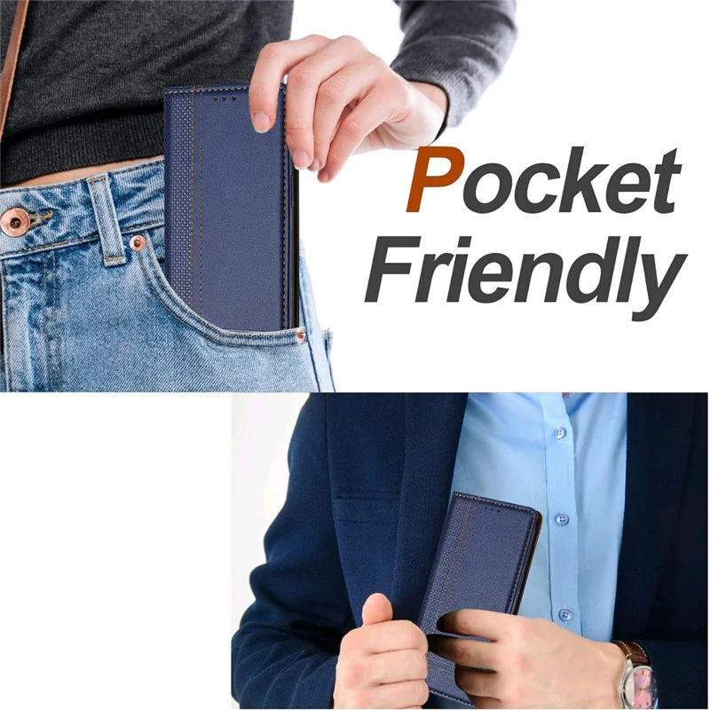 For iPhone 17e / 16e Case L-Shaped Grid Pattern Leather Stand Phone Cover with Card Slots - Blue