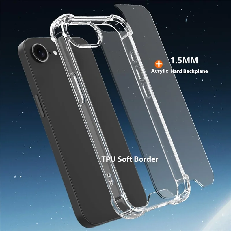 للهاتف iPhone 16e غطاء هاتف شفاف من مادة TPU + أكريليك 1.5 مم مقاوم للصدمات