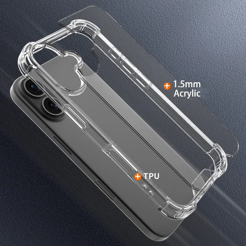For iPhone 16 Clear Phone Case TPU + Acrylic 1.5mm Shockproof Back Cover