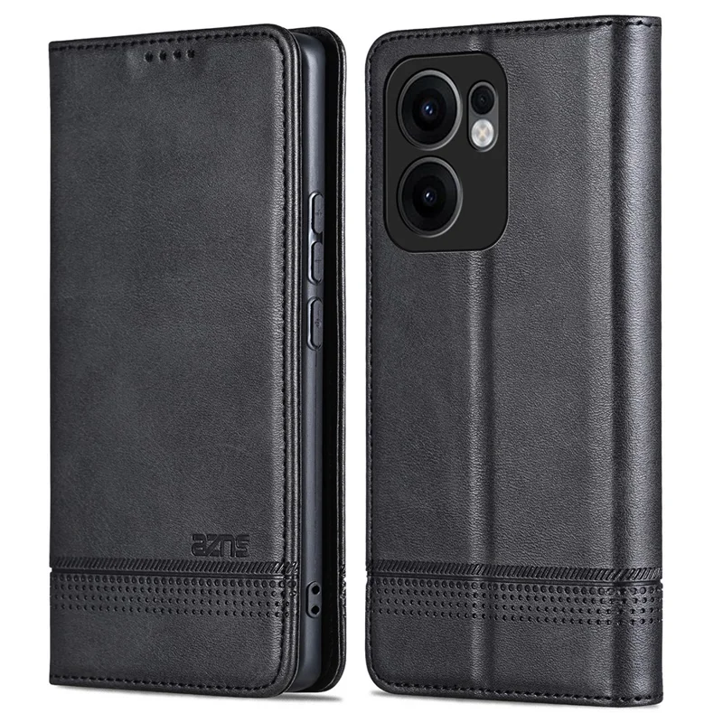 Capa AZNS para Oppo Reno13 F 5G em Couro de Vaca Sintético com Carteira - Preto
