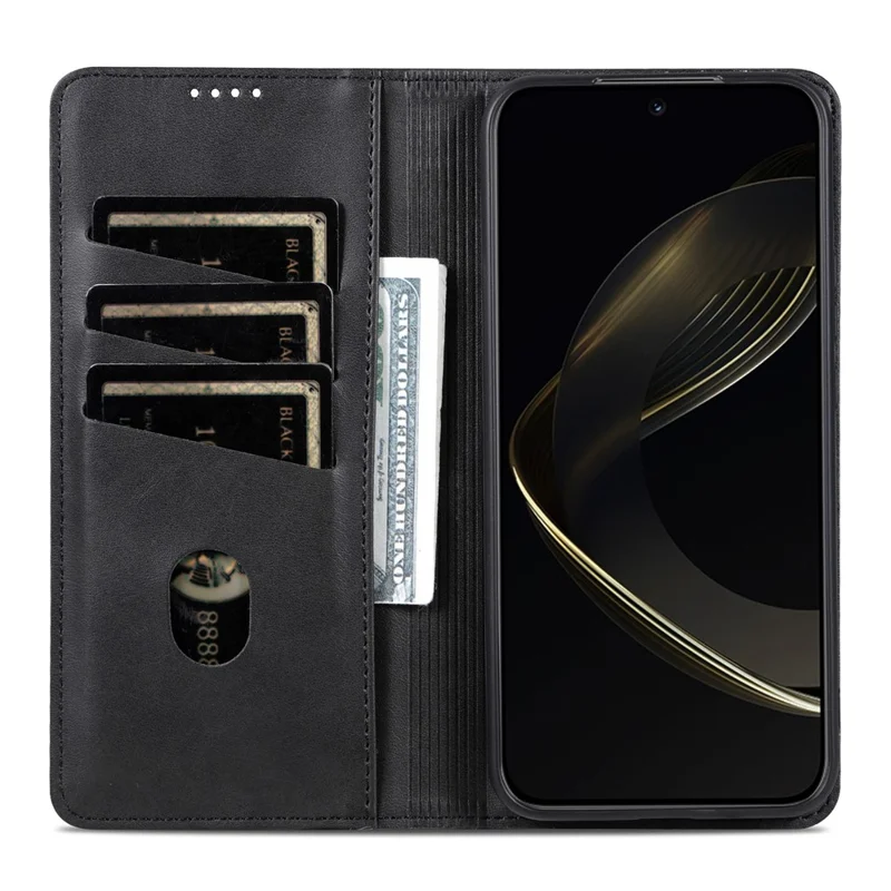Capa AZNS para Oppo Reno13 F 5G em Couro de Vaca Sintético com Carteira - Preto