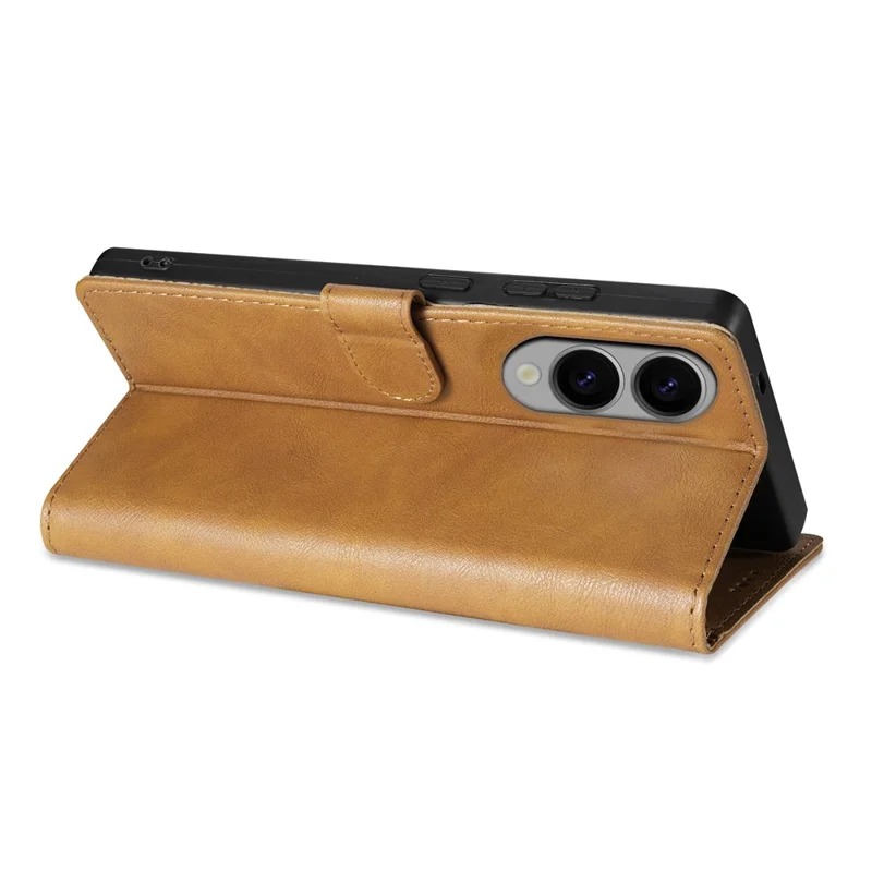 N.BEKUS CSJ-001 For 	Samsung Galaxy S25 Edge Stand Case PU Leather Wallet Phone Cover - Brown